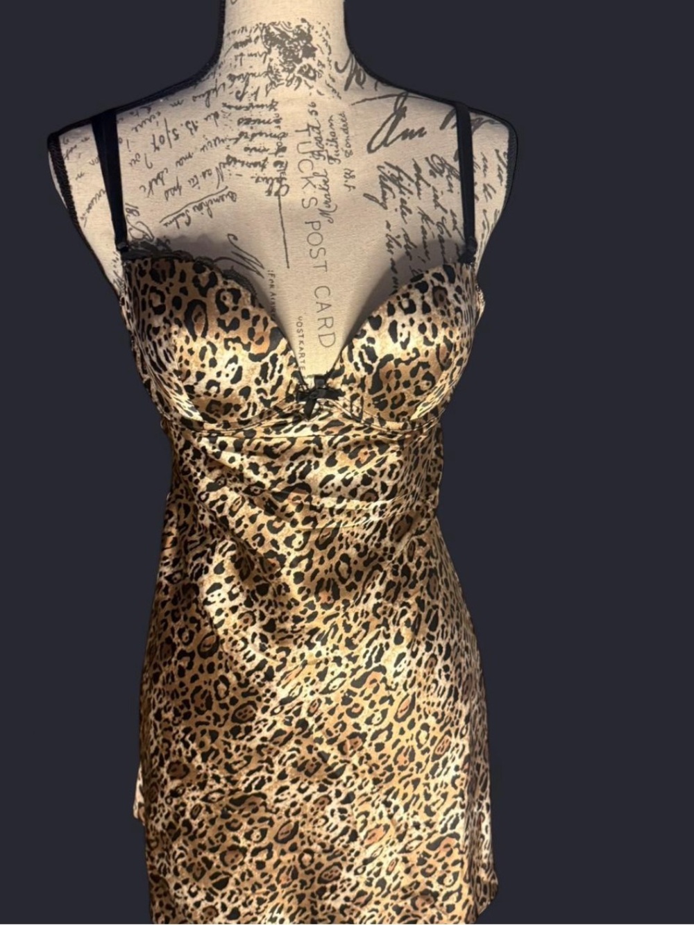 Leopard Print Satin Victoria Slip - Gold/Black